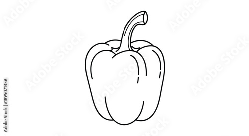 Simple hand drawn line art sketch of a whole fresh bell pepper with its stem isolated on a plain white background.