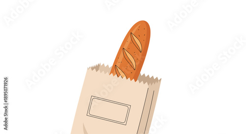 Freshly baked french baguette bread sticking out of a brown paper bag, ideal for bakery branding or organic food shop concepts.
