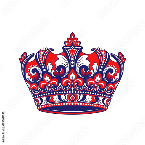 Ornate heraldic crown with red blue and white colors symbolizing royalty