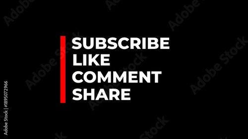 Minimal social media call to action animation with subscribe like comment share text. Clean modern typography, accent line, alpha transparent background, 4K resolution for videos. alpha channel
