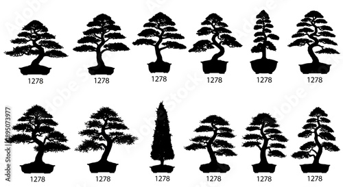 Black Silhouette Bonsai Tree Vector Set