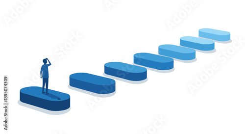 Businessman on a stepping stone, success and growth concept