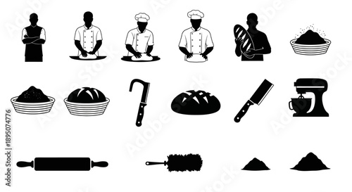 Bakery and Chef Silhouettes Vector Icon Set