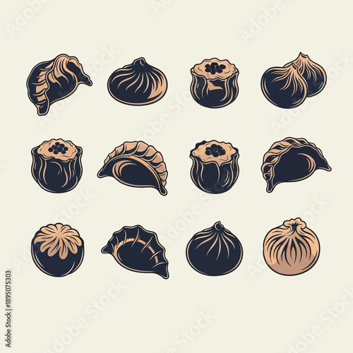 Vector illustration set of various Asian dumplings and dim sum