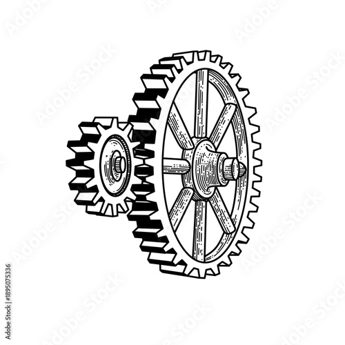 hand drawn interlocking mechanical gears line art vector illustration