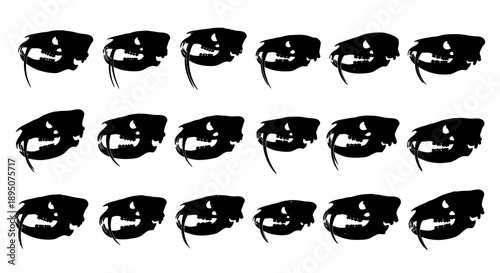 Black Snake Head Vector Illustration Set with Fangs