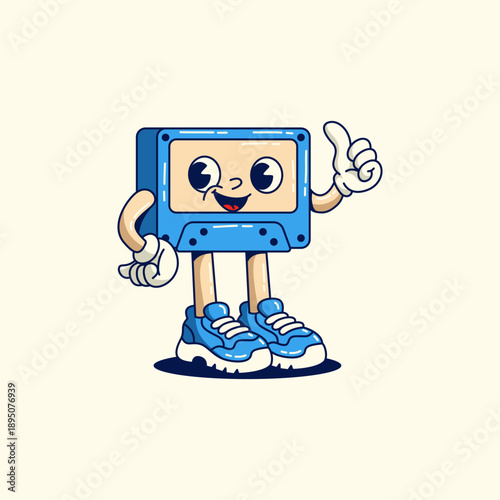 Playful retro cartoon cassette Vector illustration hand drawn