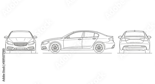 Automotive Design Blueprint of a Modern Sedan Car.