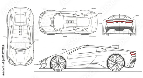 Automotive Design Blueprint of a Sports Car.