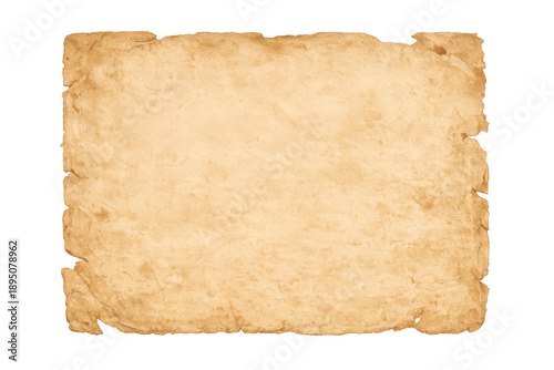 Aged parchment paper texture with distressed brown border and torn edges, vintage document isolated on transparent background