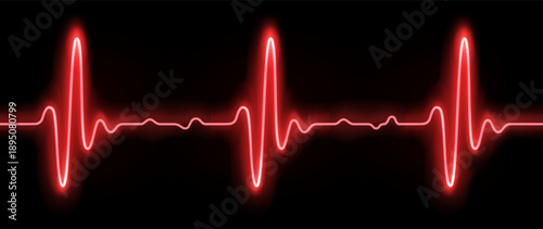 Vector illustration of realistic glowing pulse line representing heartbeat and heart rate. Luminous cardiogram waveform symbolizing medical monitoring and modern healthcare technology