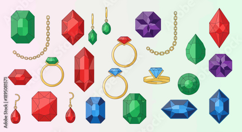 Collection of colorful gemstones and jewelry