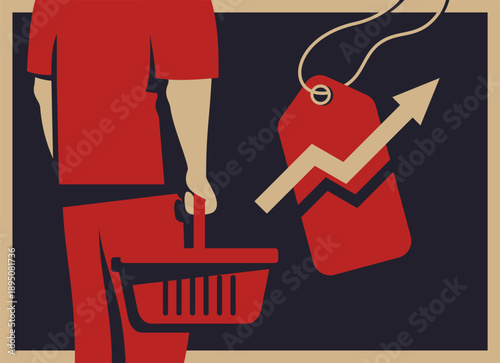 Rising prices from supply chain crisis with shopper holding basket