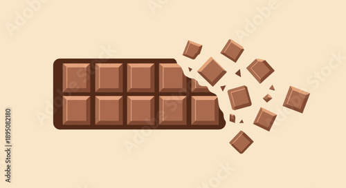 A chocolate bar breaking apart into many pieces.