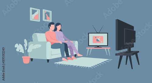 Couple relaxing on sofa watching television in a living room