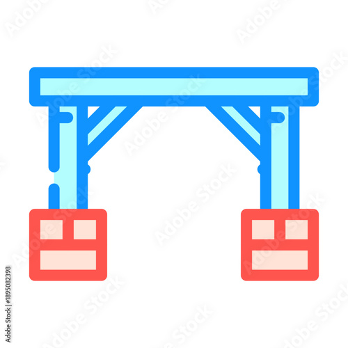 Timber frame archway on two rectangular bases, bold outlined modern icon of an entrance or support structure in flat vector style, minimal architectural illustration