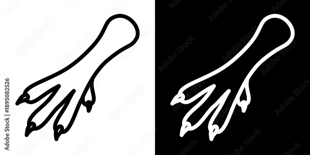Obraz premium Chicken foot icon in outline style. Vector illustration of poultry claw symbol used for food industry, Asian cuisine concepts, ingredients, farming graphics, logos and culinary design.