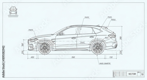 Automotive Engineering Blueprint Design of a Modern Car.
