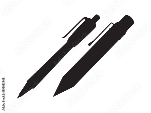 Pen black silhouette, Two pens in silhouette vector illustration on white background 