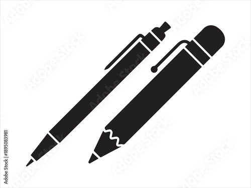 Pen black silhouette, Two pens in silhouette vector illustration on white background 