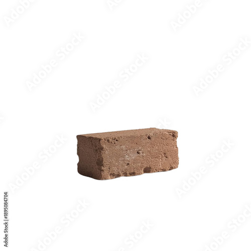 Single weathered red clay brick isolated on transparent or white background, png