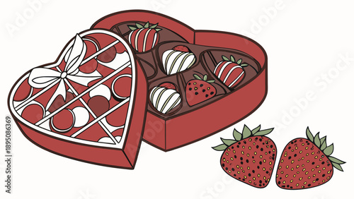 Valentine's Day Chocolates and Strawberries. Decorative Vector Illustration.