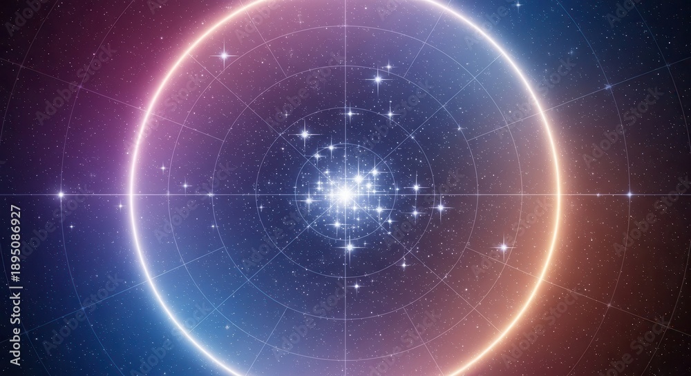 Obraz premium Celestial journey through a vibrant starfield with an abstract cosmic radar grid for exploration