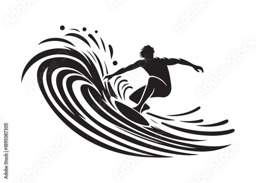 Schilderij op canvas surfing logo silhouette vector, water sports logo silhouette illustration, catch