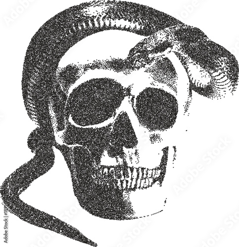 Skull retro y2k stipple design skeleton halftone brutalist urban vector png with clear background, bone 2000s photocopy grunge tattoo gen z effect