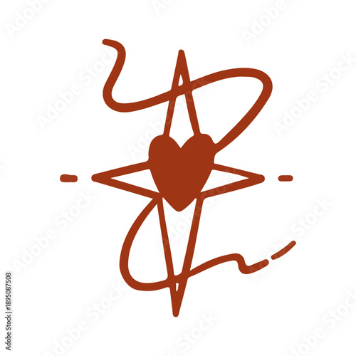Compass star with heart center doodle