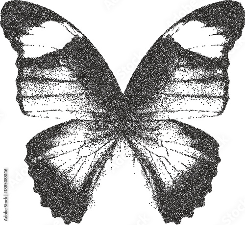 Butterfly y2k retro stipple art wings brutalist halftone vector png transparent, insect 2000s photocopy effect tattoo aesthetic