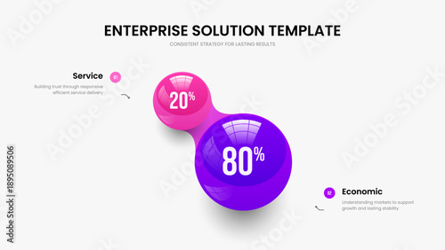 Company Overview Two Element Graph Frame Design. Visual Plan 2 Option Diagram Slide Layout. Minimalist Forecast Presentation Template Vector Illustration.