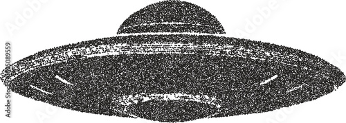 Alien vintage y2k stipple art, ufo halftone stipple brutalist retro vector png with transparent background, cosmic 2000s aesthetic photocopy effect tattoo