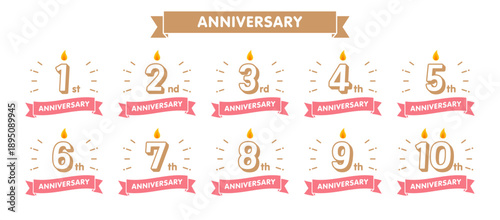 かわいいロウソクと数字のアニバーサリー 1st〜10th セット