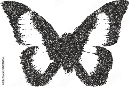 Butterfly y2k retro stipple art wings brutalist halftone vector png transparent, insect 2000s photocopy effect tattoo aesthetic