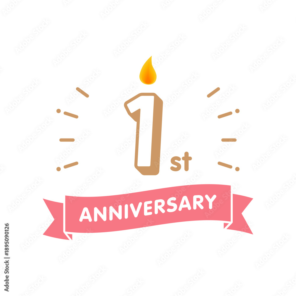 Obraz premium かわいいロウソクと数字のアニバーサリー 1st