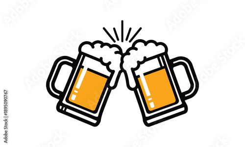 Two mugs of beer clinking together in a celebratory toast