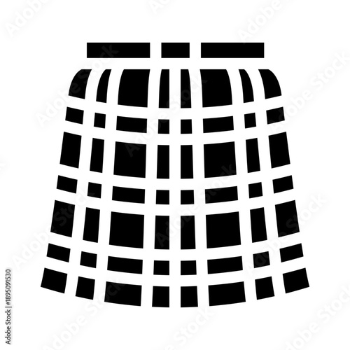 Plaid skirt glyph icon illustrating clothing style, fashion, and traditional wear, useful for depicting academic dress, casual apparel, and textile patterns