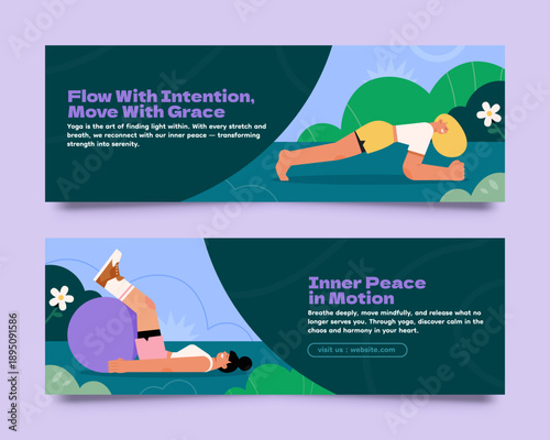Women fitness horizontal banner in flat illustration