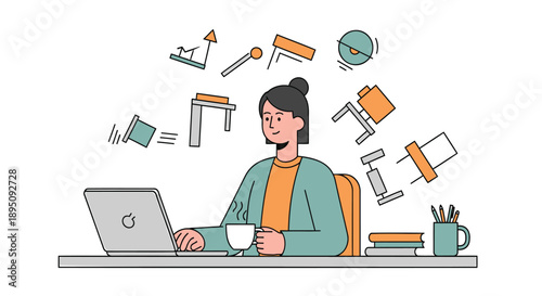 Remote worker with creative ideas and office supplies