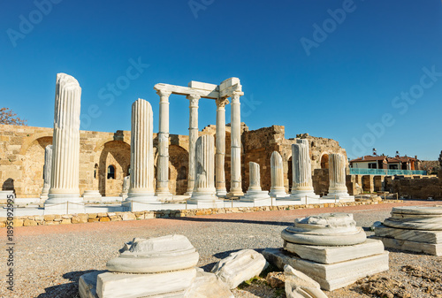 The Athena Temple, located in the ancient city of Side in Antalya, Turkey.