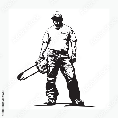 man carrying a chainsaw