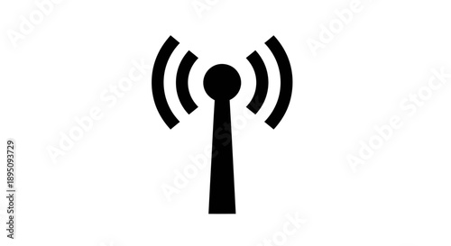 Simple black and white icon representing a communication signal tower transmitting wireless radio waves or network connectivity in a minimalist graphic style.