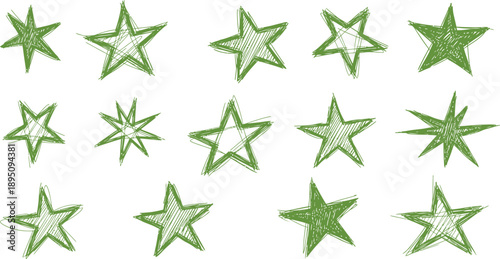 Green stars scatter a playful pattern of shining celestial shapes and silhouettes