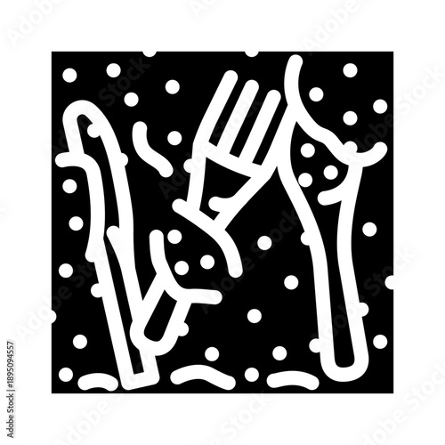 Utensils like a fork and knife illustrating the concept of microplastic contamination in food, representing a significant environmental issue and health risk for consumers