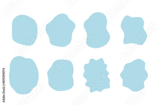 水色のシェイプセット　シンプルな抽象図形素材（8個）