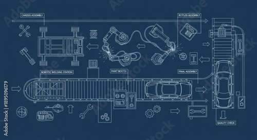 Blueprint of a car wash facility with detailed layout and equipment.