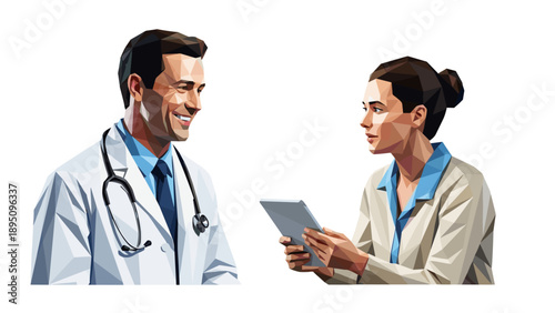 Geometric doctors consulting: modern low poly medical discussion scene