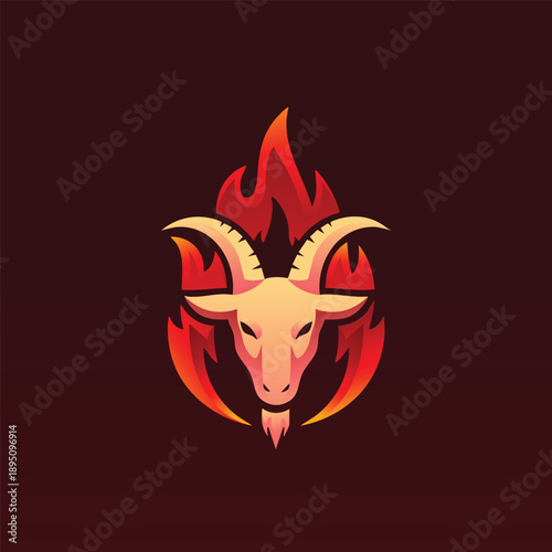 Fiery Goat Head with Horns Illustration