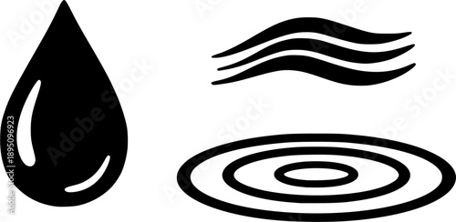 Hand-drawn woodcut illustration of a simple water droplet 